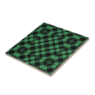 Classic Holiday Green Chequered Pattern Tile