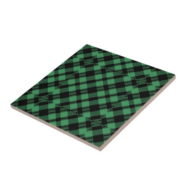 Classic Holiday Green Chequered Pattern  Tile (Side)