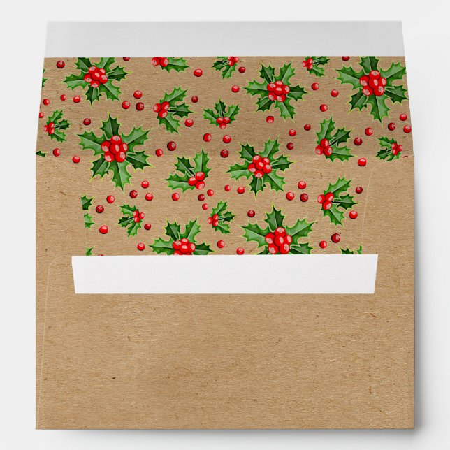 Classic Holiday Green Holly Red Berries Envelope (Back (Bottom))