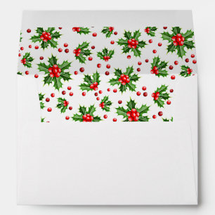 Classic Holiday Green Holly Red Berries Envelope