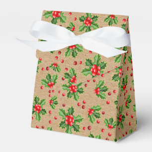 Classic Holiday Green Holly Red Berries Favour Box