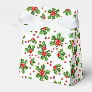 Classic Holiday Green Holly Red Berries Favour Box