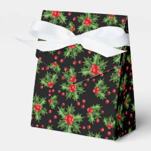 Classic Holiday Green Holly Red Berries Pattern Favour Box