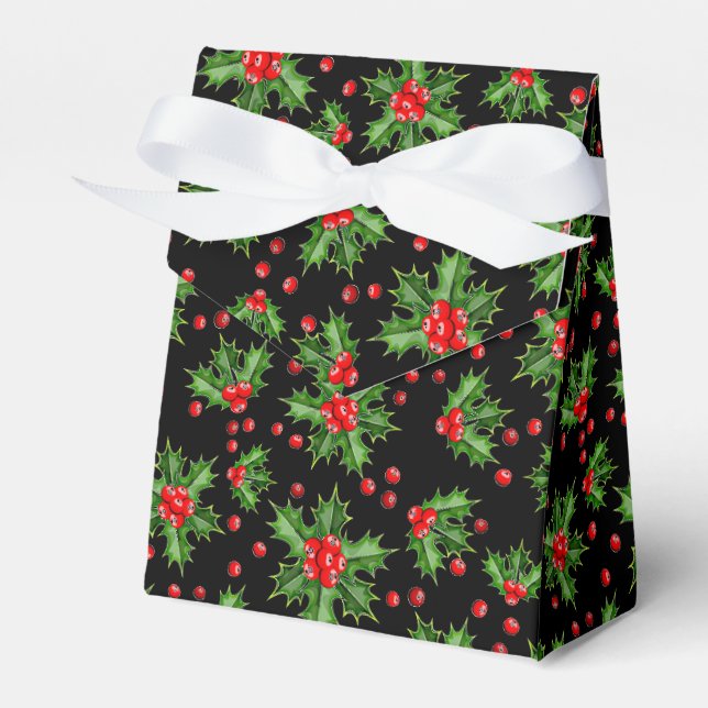 Classic Holiday Green Holly Red Berries Pattern Favour Box (Front Side)