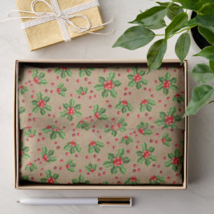 Classic Holiday Green Holly Red Berries Tissue Paper