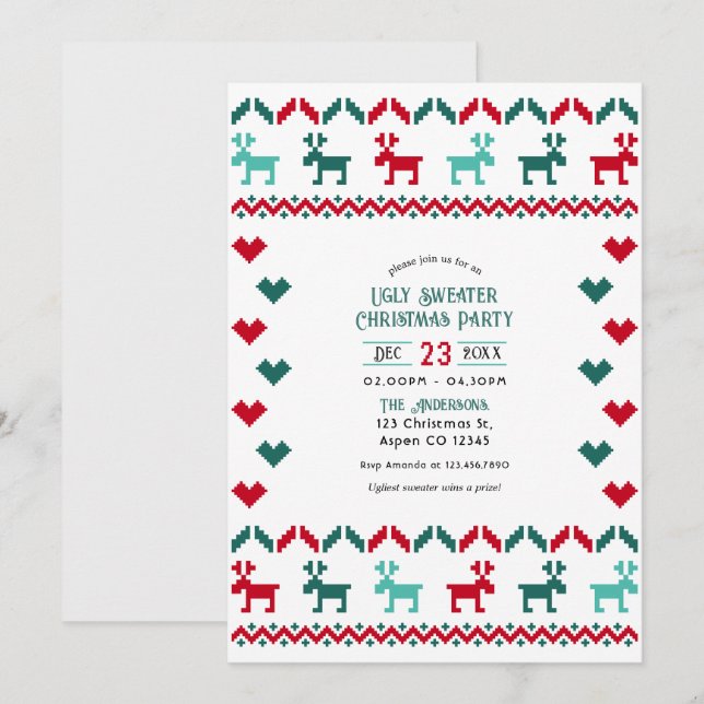 Classic Holiday Knit Ugly Sweater Christmas Party Invitation (Front/Back)