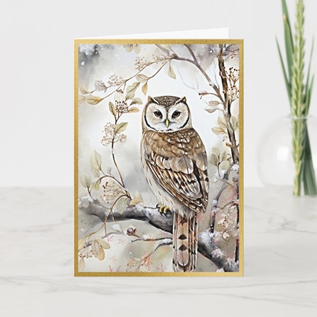 Classic Holiday Owl Forest Card (Front)