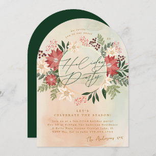 Classic Holiday Party Poinsettia Wreath Arch Invitation