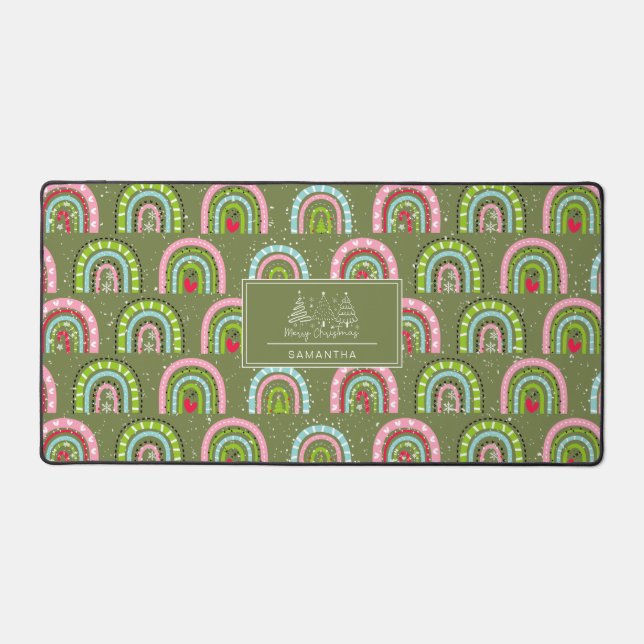 Classic Holiday Pattern- Colourful Rainbow Desk Mat (Front)