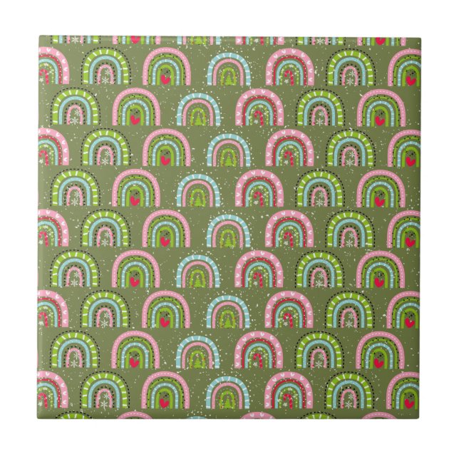 Classic Holiday Pattern- Colourful Rainbow Tile (Front)