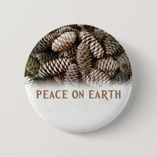 Classic Holiday Pine Cone Peace On Earth 6 Cm Round Badge