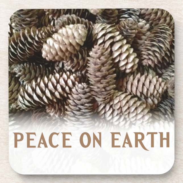 Classic Holiday Pine Cone Peace On Earth Coaster (Front)