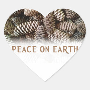 Classic Holiday Pine Cone Peace On Earth Heart Sticker