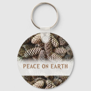 Classic Holiday Pine Cone Peace On Earth Key Ring