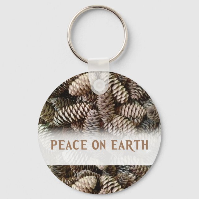 Classic Holiday Pine Cone Peace On Earth Key Ring (Front)