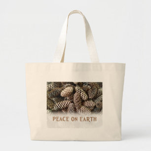 Classic Holiday Pine Cone Peace On Earth Large Tote Bag