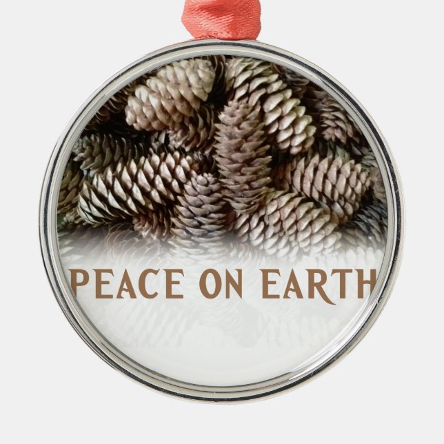 Classic Holiday Pine Cone Peace On Earth Metal Tree Decoration (Front)