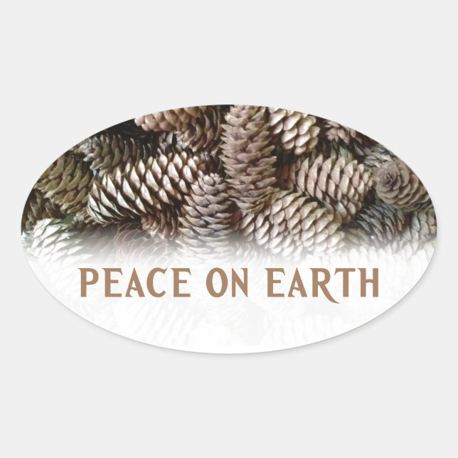 Classic Holiday Pine Cone Peace On Earth Oval Sticker (Front)
