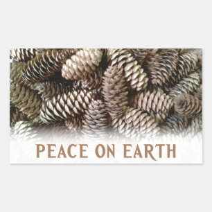 Classic Holiday Pine Cone Peace On Earth Rectangular Sticker