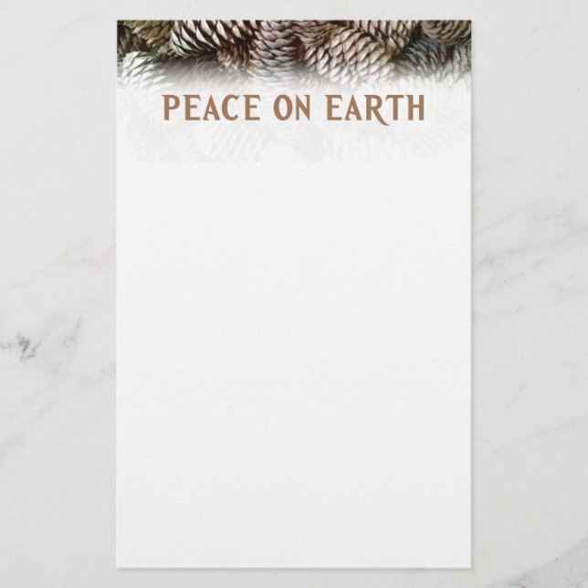 Classic Holiday Pine Cone Peace On Earth Stationery (Front)