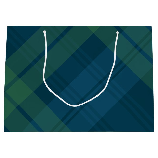 Classic holiday plaid blue green Christmas Large Gift Bag (Front)