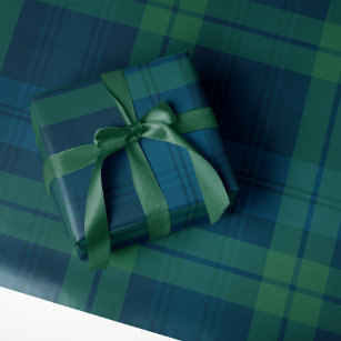 Classic holiday plaid bold navy green tartan wrapping paper