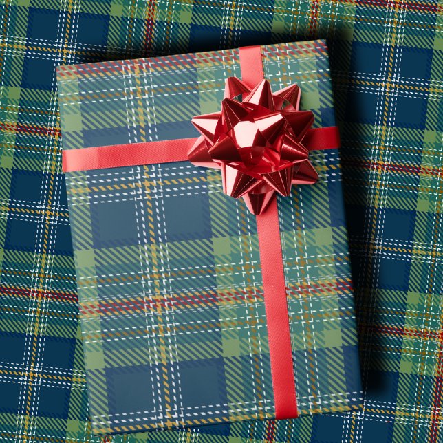Classic Holiday Plaid Stylish Green & Navy Xmas Wrapping Paper (Creator Uploaded)