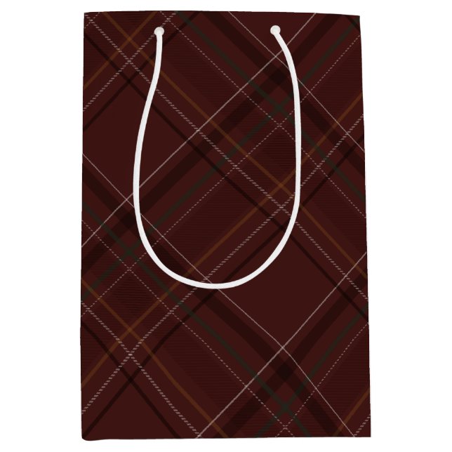 Classic holiday plaid stylish maroon Christmas Medium Gift Bag (Front)