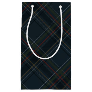 Classic holiday plaid stylish navy Christmas Small Gift Bag