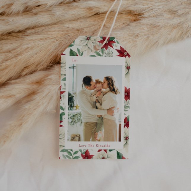 Classic Holiday Poinsettia Photo Gift Tag (Creator Uploaded)