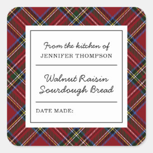 Classic Holiday Red Tartan Homemade Food Square Sticker