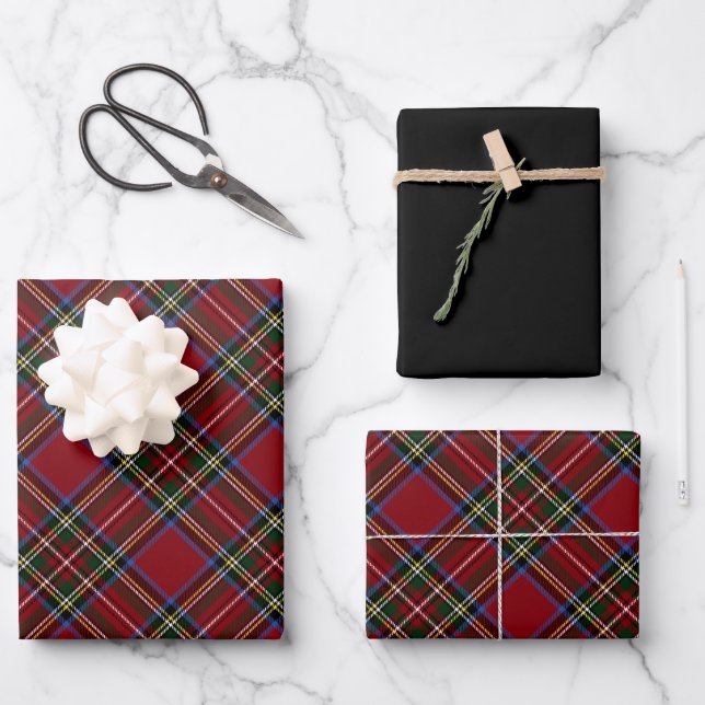 Classic Holiday Red Tartan Wrapping Paper Sheet (Front)