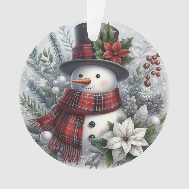 Classic Holiday Snowman Illustration  Ornament (Front)