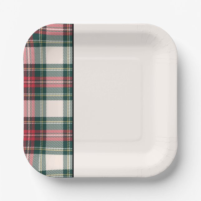 Classic Holiday Tartan Plaid Festive Two Tone Pape Paper Plate (Front)
