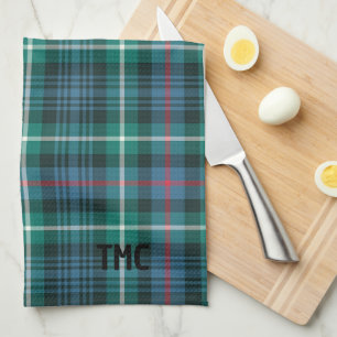 Classic Holiday Tartan Plaid Initials Festive Tea Towel