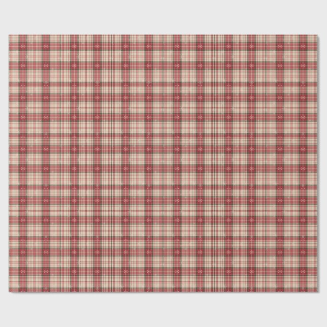 Classic Holiday Tartan Wrapping Paper with Snow (Flat)