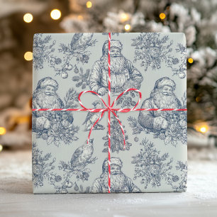 Classic Holiday Toile Santa Bird And Botanical Wrapping Paper