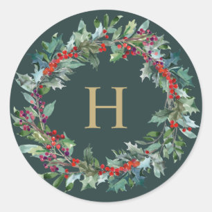 Classic Holiday Wreath Monogram Stickers