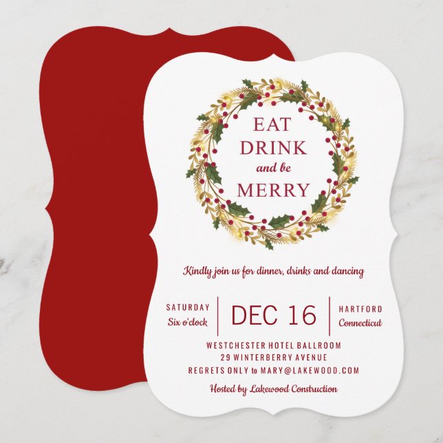 Classic Holiday Wreath Party Christmas Invitation (Front/Back)