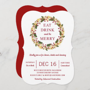 Classic Holiday Wreath Party Christmas Invitation