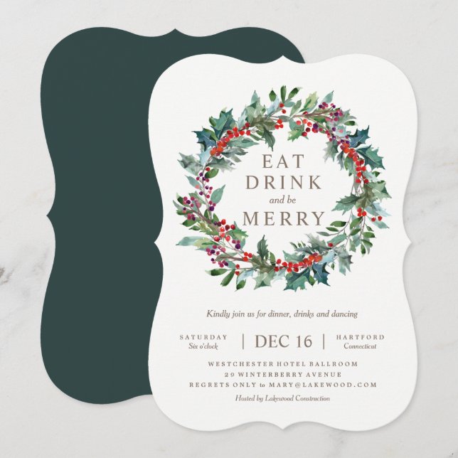 Classic Holiday Wreath Party Invitation (Front/Back)
