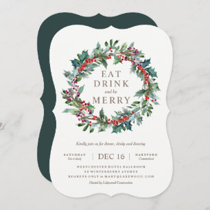 Classic Holiday Wreath Party Invitation