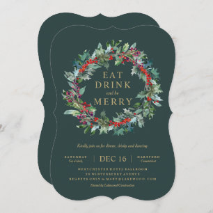 Classic Holiday Wreath Party Invitation