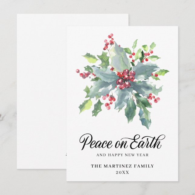 Classic Holly and Berry 2022 Christmas Greeting Ho Holiday Card (Front/Back)