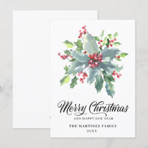Classic Holly and Berry 2022 Christmas Greeting Holiday Card