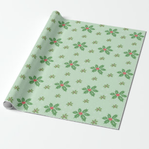 Classic holly and snowflake Christmas pattern Wrapping Paper