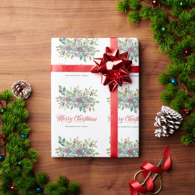 Classic Holly Berries Chrristmas Holiday Wrapping Paper (Holiday Gift)