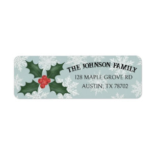 Classic Holly & Berries Snowflake Label