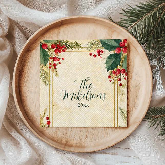 Classic Holly Berry Christmas Party Napkin (Creator Uploaded)
