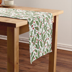 Classic Holly Berry Christmas Short Table Runner